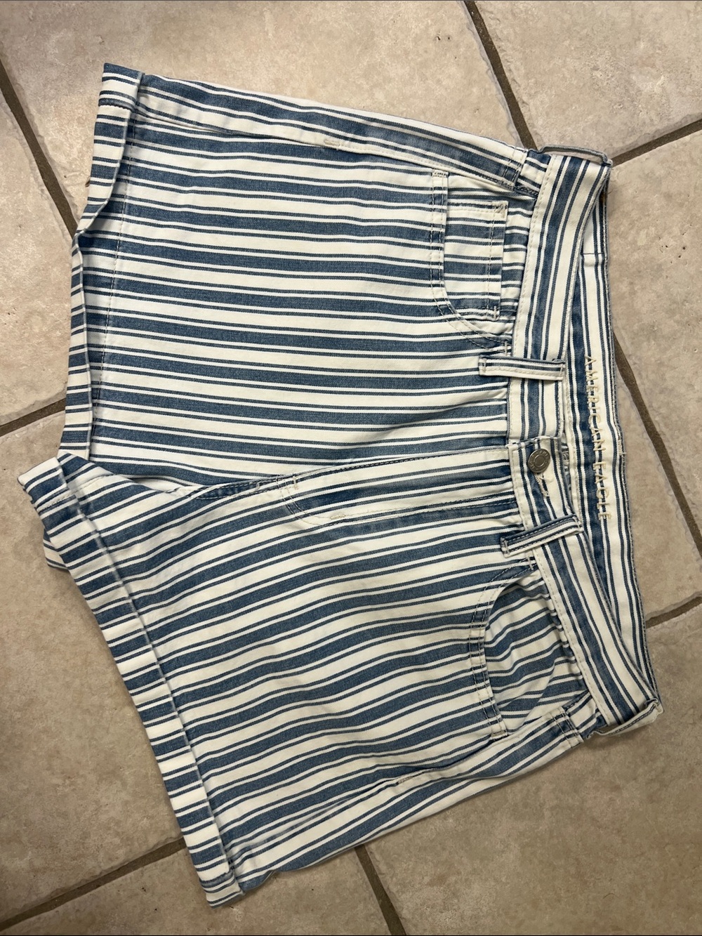 American Eagle Outfitters Blue and White Striped Denim Jean Shorts